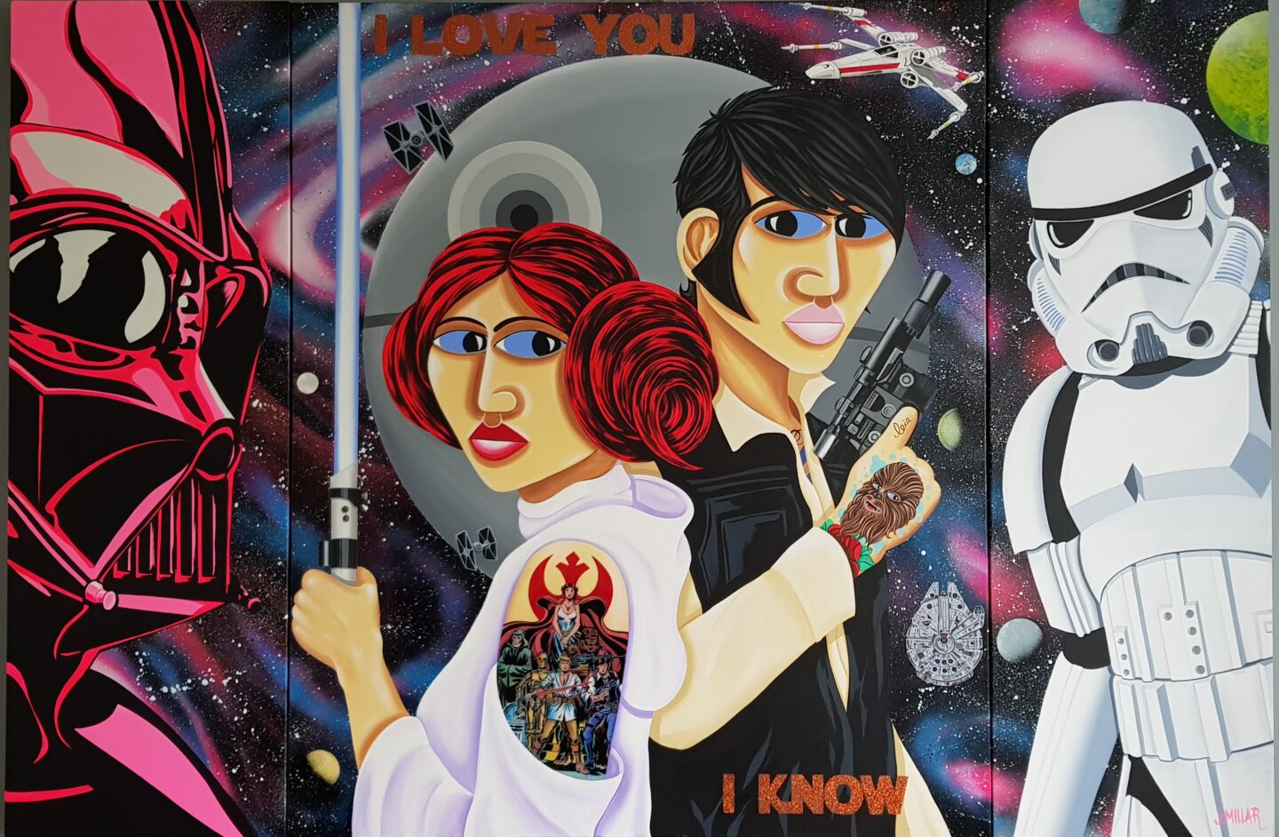 'I love you, I know' Triptych 40x120/100x120/40x120 cms acrylic and spray paint on canvas